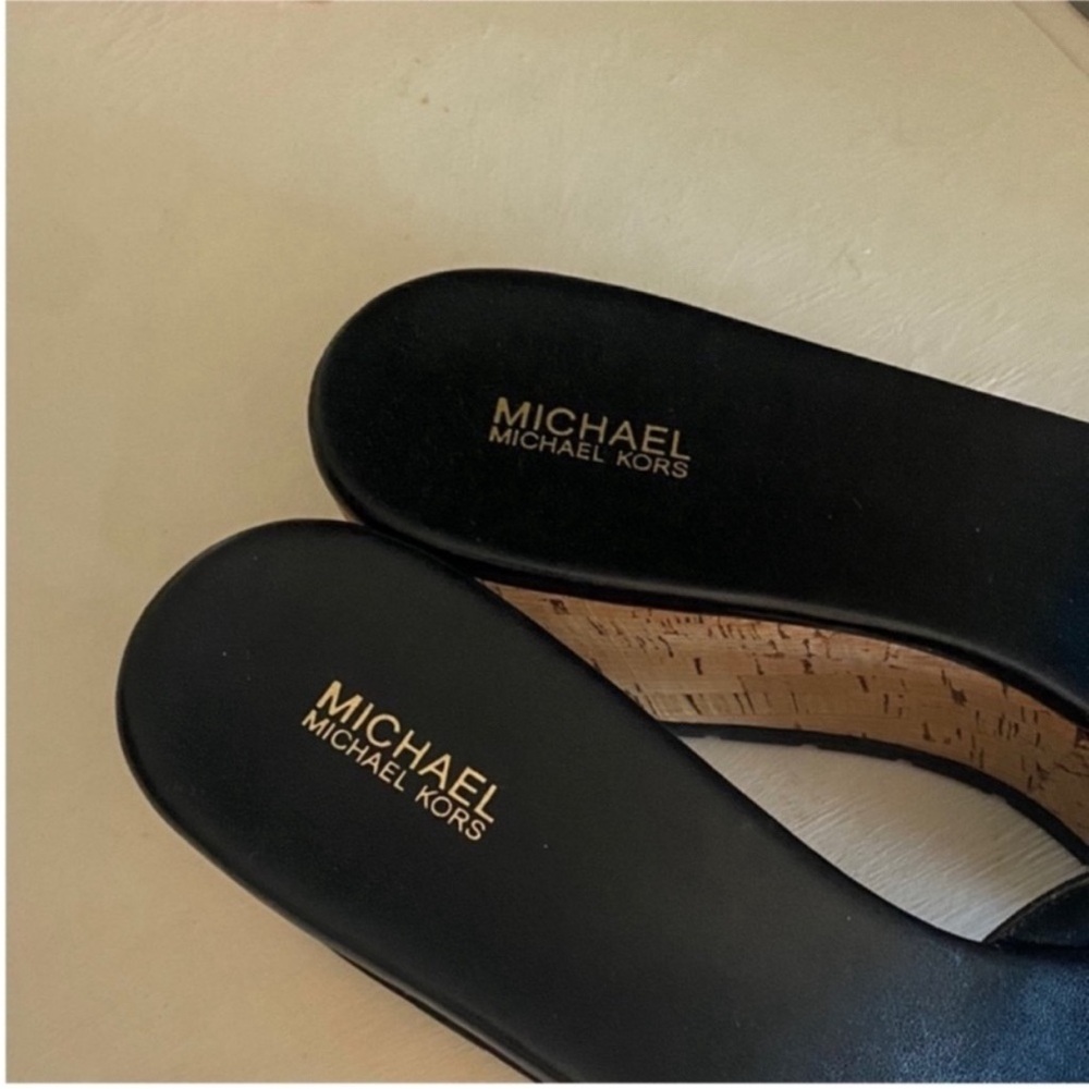Black Platform Slide Sandals with Gold Chain Genuine Leather - Picture 3 of 3